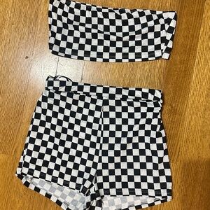 SHEIN Black and White Checkered High Waist Shorts